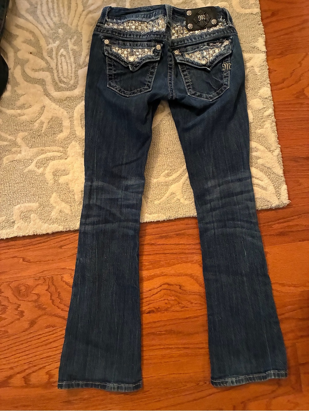 Miss Me Dark Blue Womens Jeans with Embellished Back Pockets